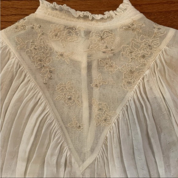 Women's Cream Beaded Highneck Dolman Featherbone Edda Peasant Long-Sleeve Size S - Picture 5 of 8